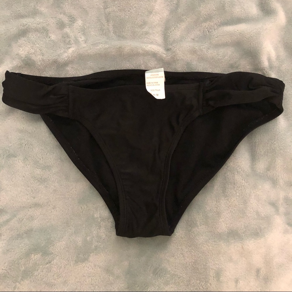 Hot Water solid black bikini bottom ruched sides